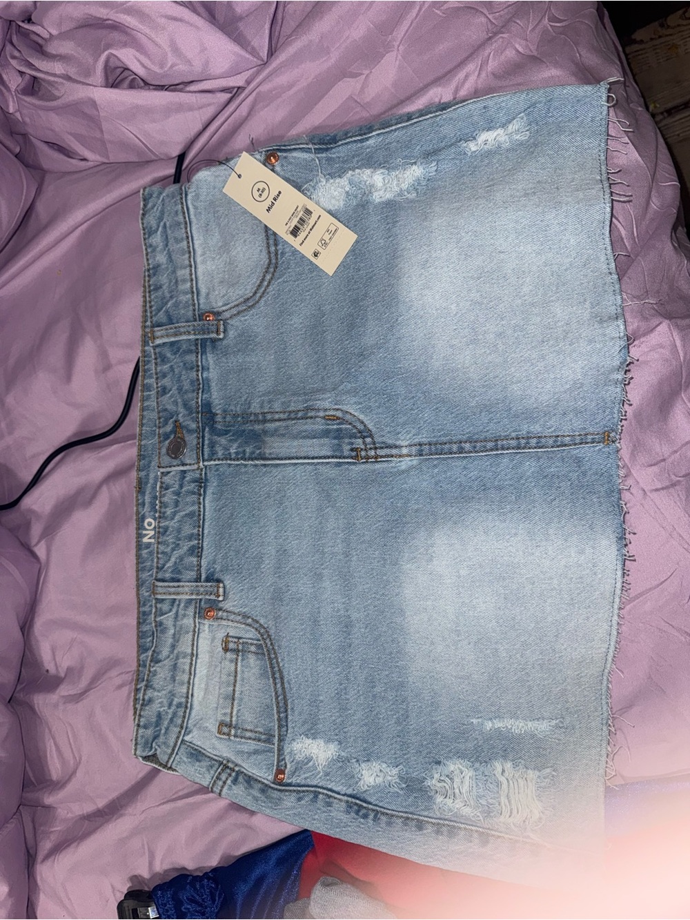 No Boundaries Light Blue Distressed Denim Mini Skirt